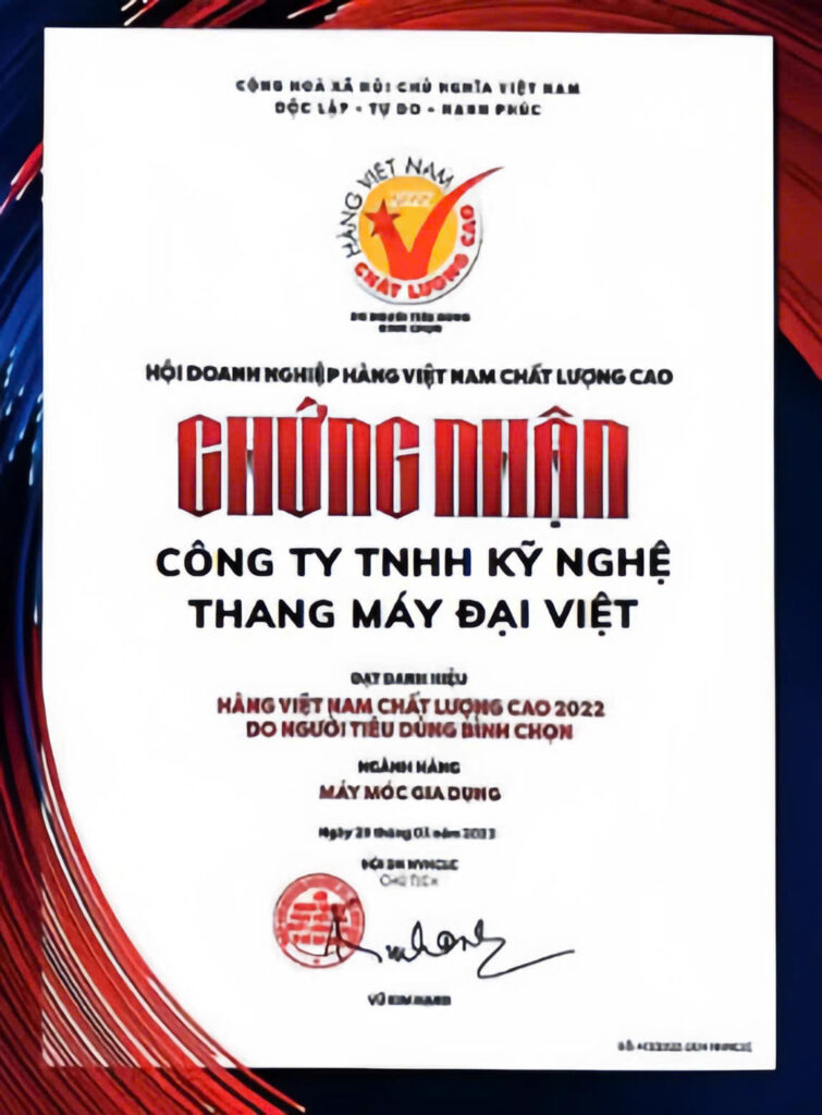 Chứng nhận Thang máy Đại Việt